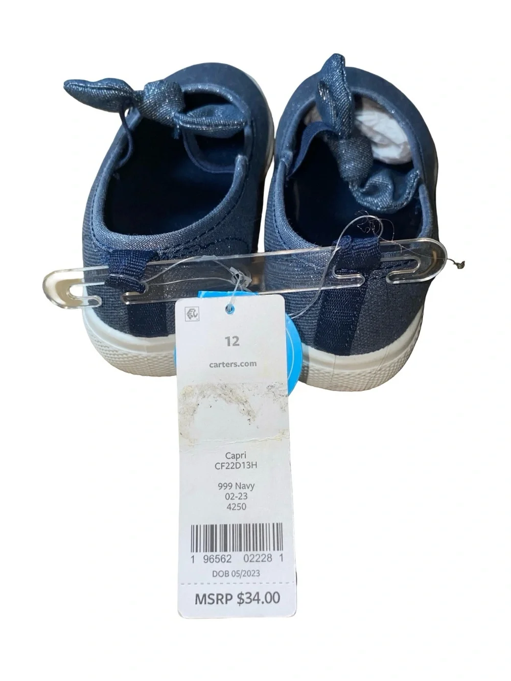 NWT Carter’s Capri Girls Navy Metallic Shimmer Bow Slip-On Sneakers Size 12